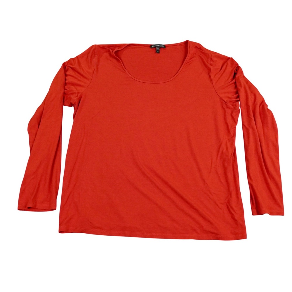 Eileen Fisher Top Women XL Rust Orange Long Sleeve Scoop Neck Jersey Rayon Lycra